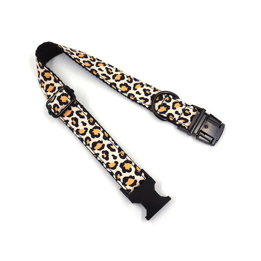 KFX-8302909 Leopard Print Dog Collar and Leash Set with Black Buckle