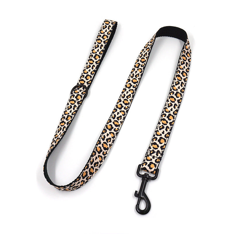 KFX-8302909 Leopard Print Dog Collar and Leash Set with Black Buckle