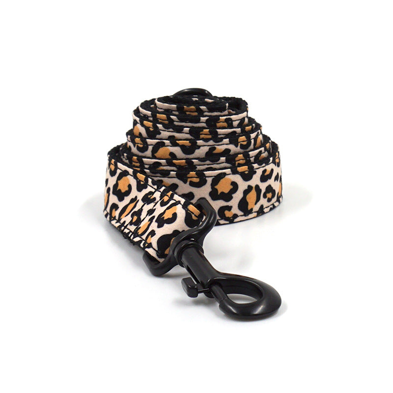 KFX-8302909 Leopard Print Dog Collar and Leash Set with Black Buckle