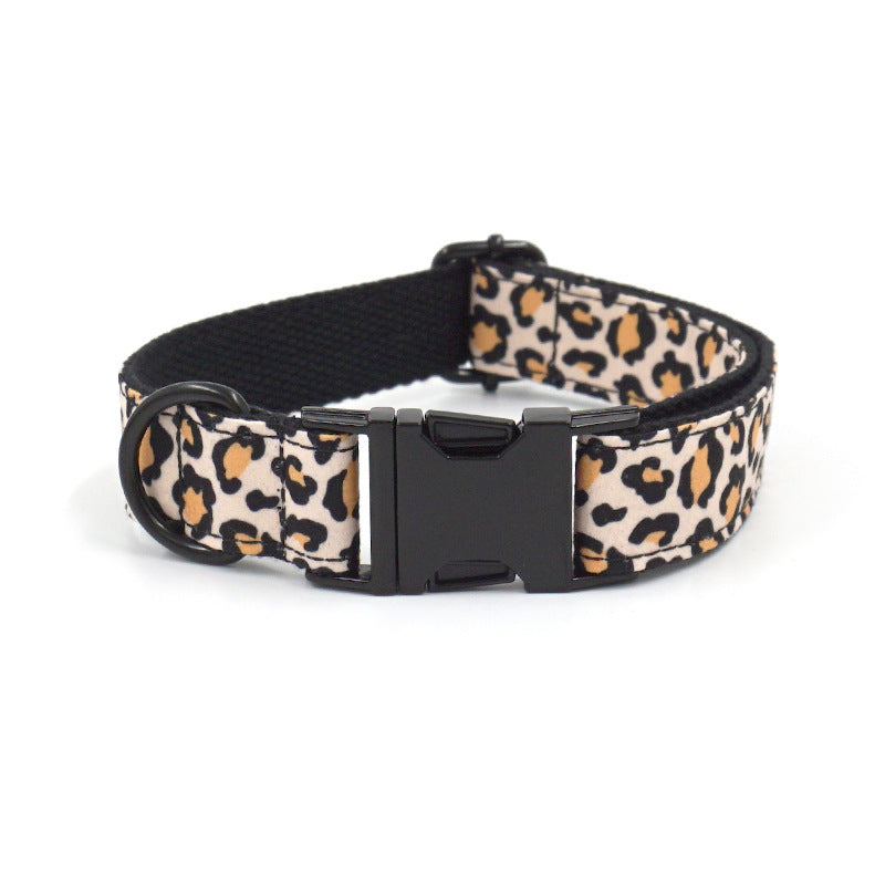 KFX-8302909 Leopard Print Dog Collar and Leash Set with Black Buckle