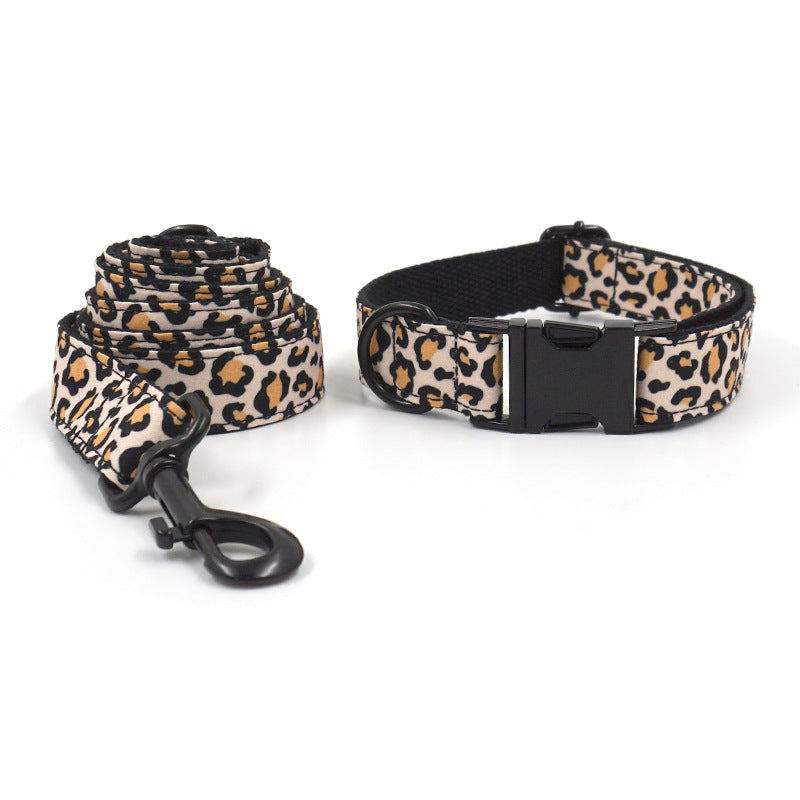 KFX-8302909 Leopard Print Dog Collar and Leash Set with Black Buckle
