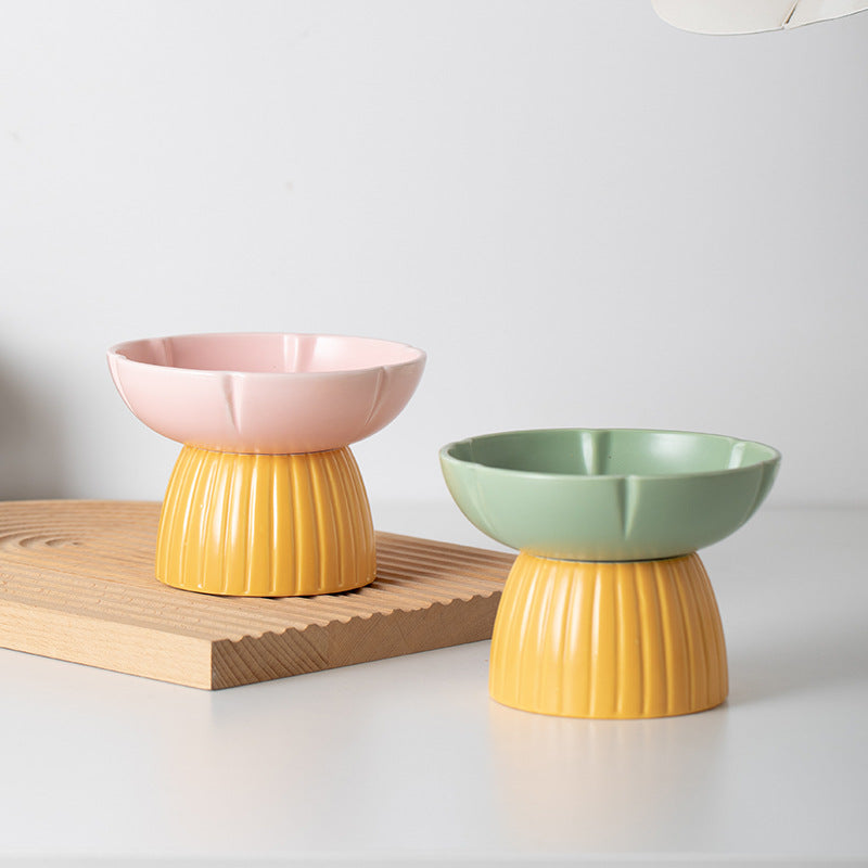 KFX-8303037 Cat Feeding Bowl in Candy Colors - Pink and Green Ceramic Design