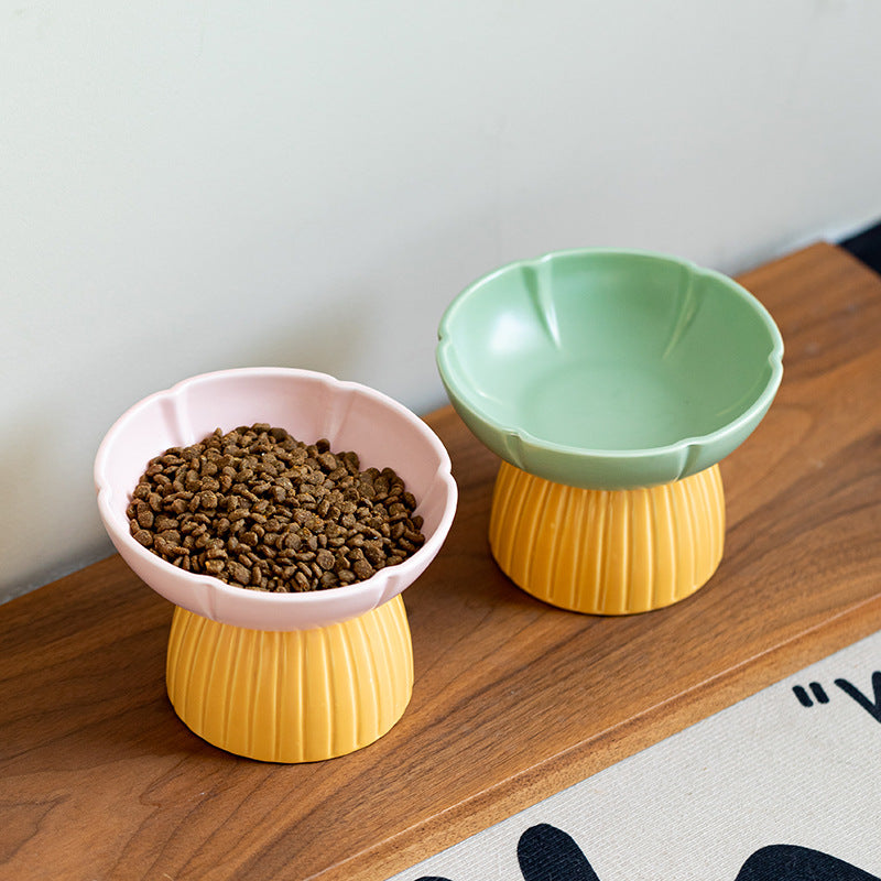 KFX-8303037 Cat Feeding Bowl in Candy Colors - Pink and Green Ceramic Design