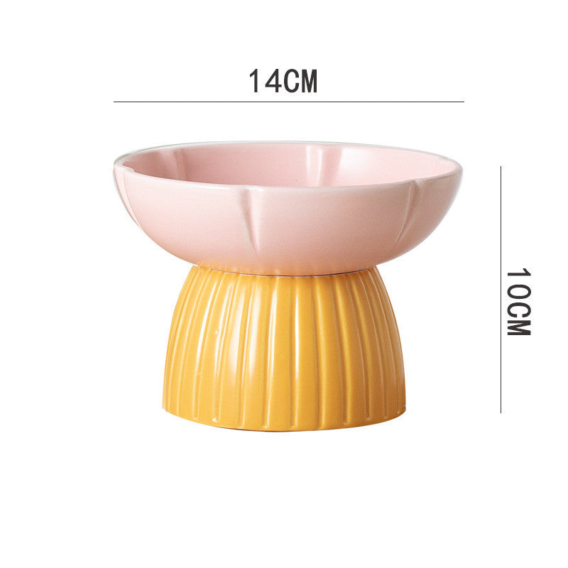 KFX-8303037 Cat Feeding Bowl in Candy Colors - Pink and Green Ceramic Design