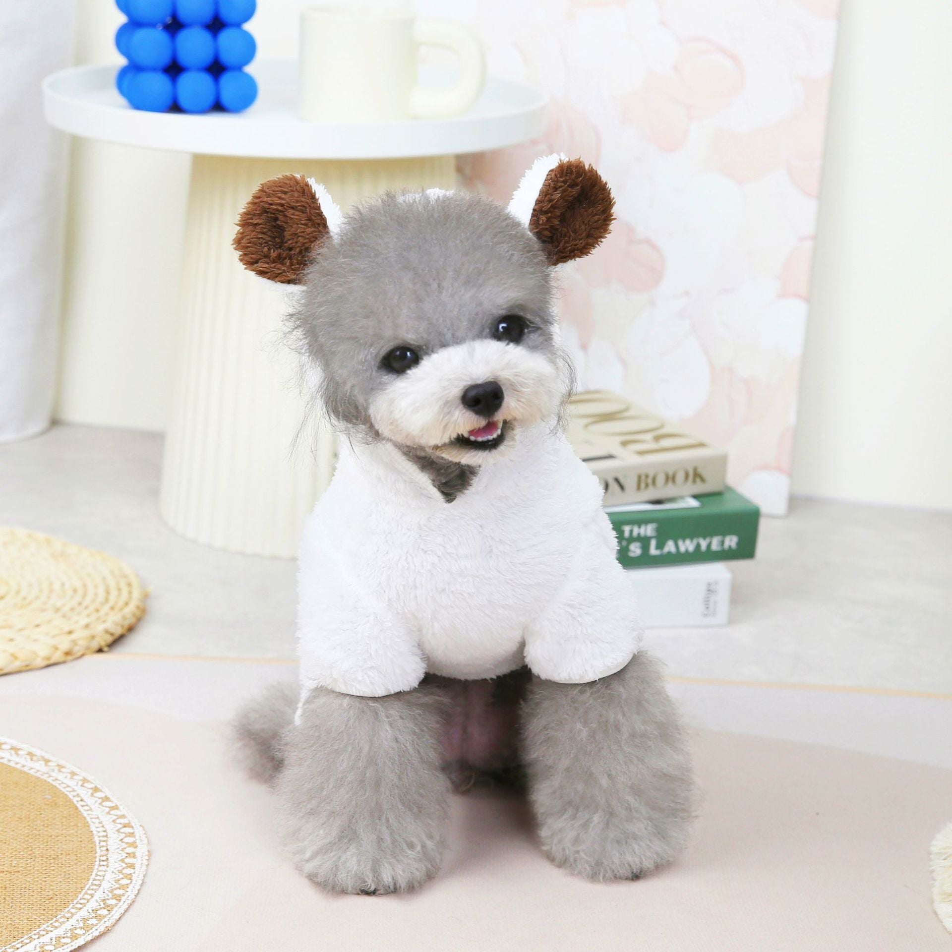 KFX-8307389 Fluffy Polar Fleece Jacket for Dogs in White and Dark Brown, Warm and Cartoon Style