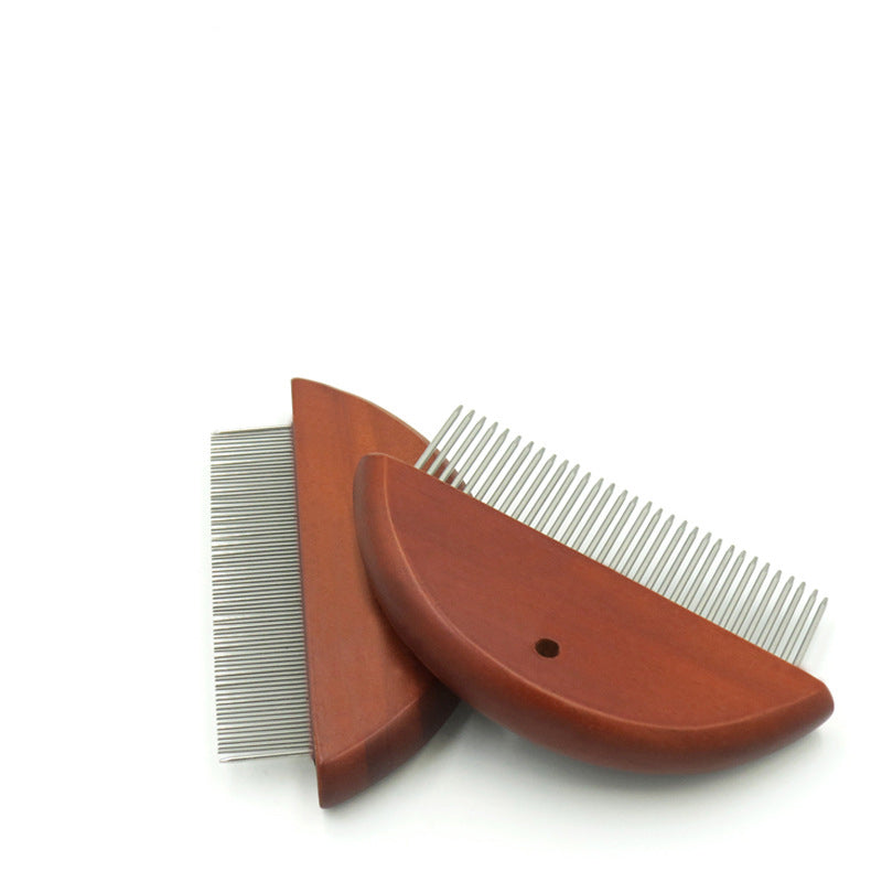 KFX-8308413 Pet Knotted Comb with Stainless Steel Teeth and Wooden Handle for Dogs and Cats