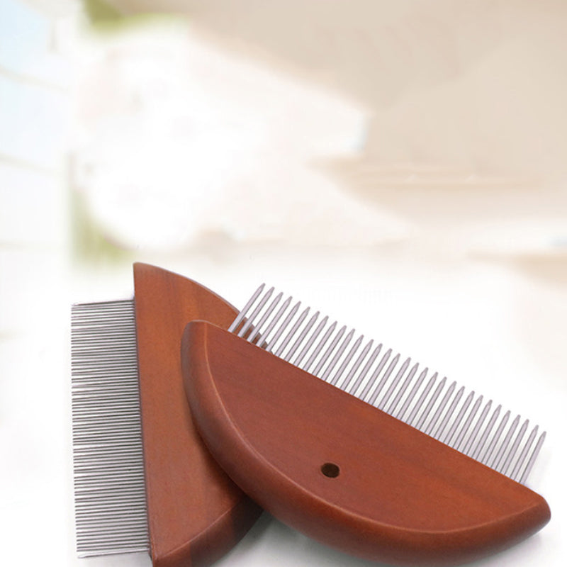 KFX-8308413 Pet Knotted Comb with Stainless Steel Teeth and Wooden Handle for Dogs and Cats