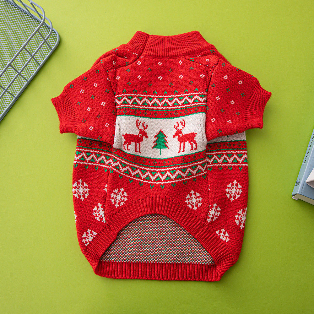KFX-8310589 Elk and Christmas Tree Knitted Wool Dog Sweater in Multiple Sizes