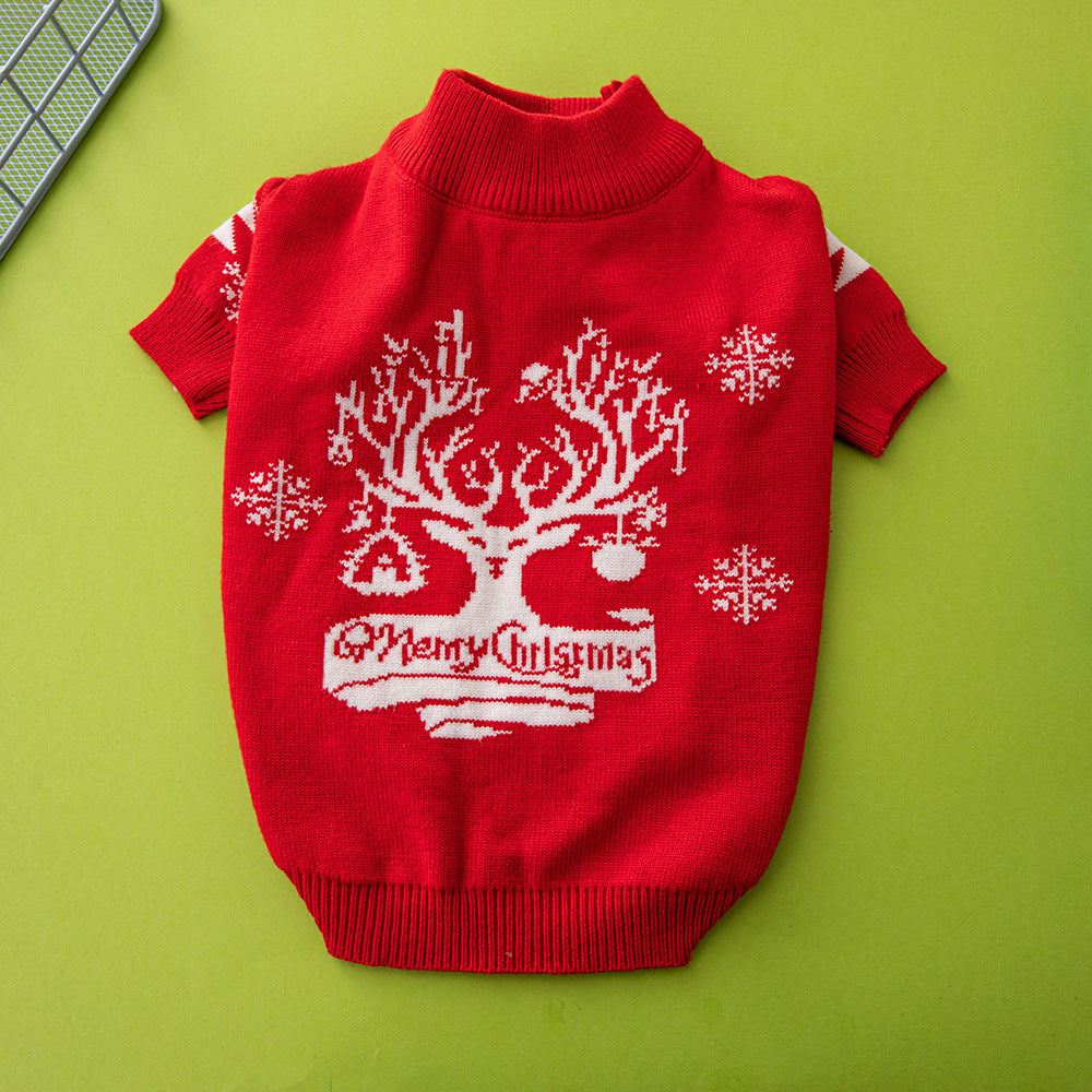 KFX-8310589 Elk and Christmas Tree Knitted Wool Dog Sweater in Multiple Sizes