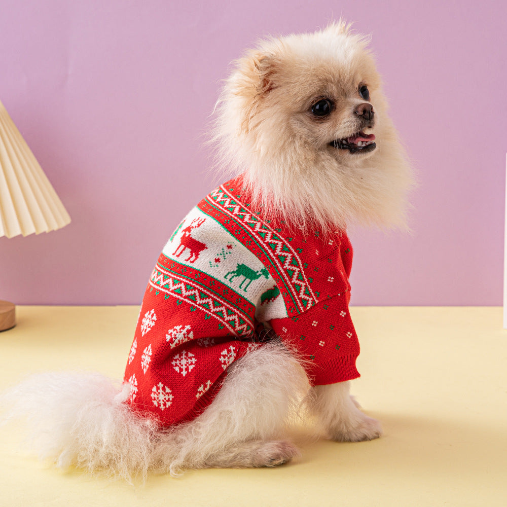 KFX-8310589 Elk and Christmas Tree Knitted Wool Dog Sweater in Multiple Sizes