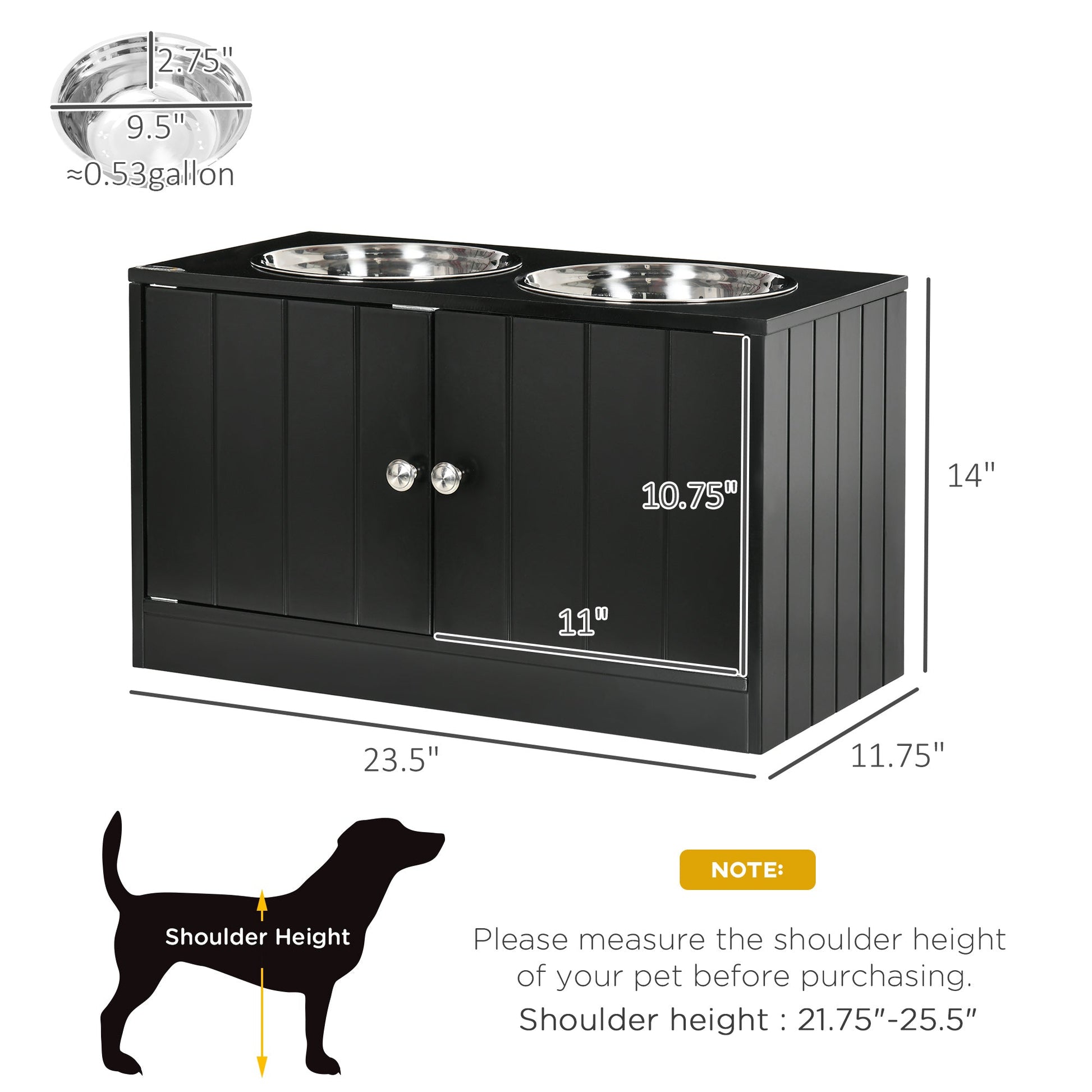 KFX-8312765 Large Elevated Dog Bowl Stand with Storage Cabinet and Two Stainless Steel Bowls