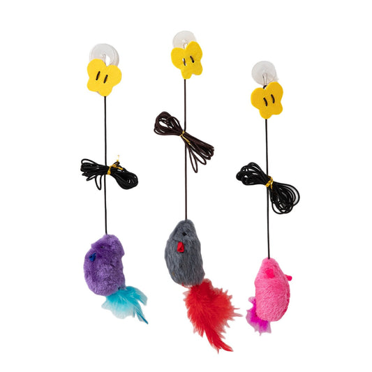 KFX-8313405 Hanging Cat Teaser Toy with Built-In Sound and Butterfly Elastic String in Gray, Pink, and Purple