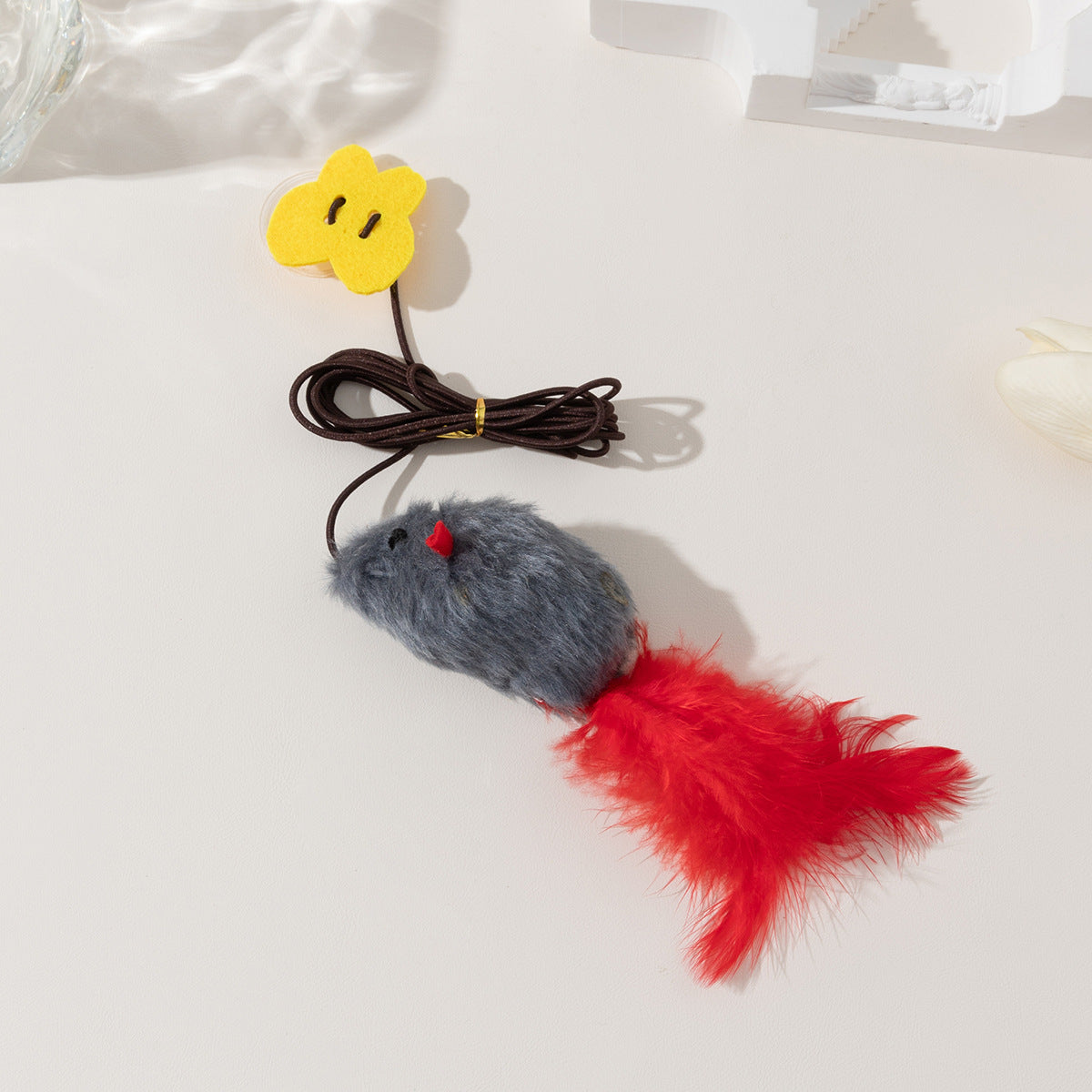 KFX-8313405 Hanging Cat Teaser Toy with Built-In Sound and Butterfly Elastic String in Gray, Pink, and Purple