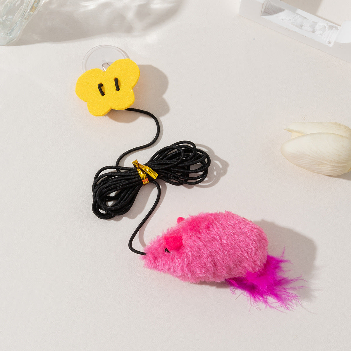 KFX-8313405 Hanging Cat Teaser Toy with Built-In Sound and Butterfly Elastic String in Gray, Pink, and Purple