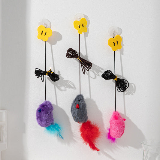 KFX-8313405 Hanging Cat Teaser Toy with Built-In Sound and Butterfly Elastic String in Gray, Pink, and Purple