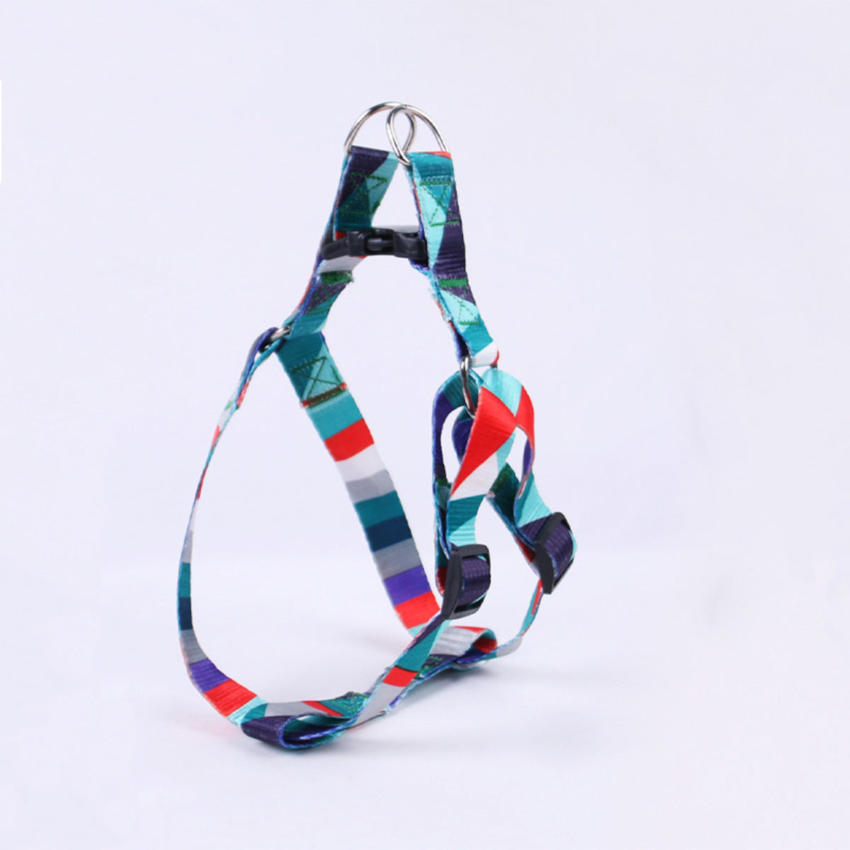 KFX-8315197 Three-Piece Set: Pink/White, Blue/Red, Green/White, Purple/Yellow Dog Leash, Collar, and Harness