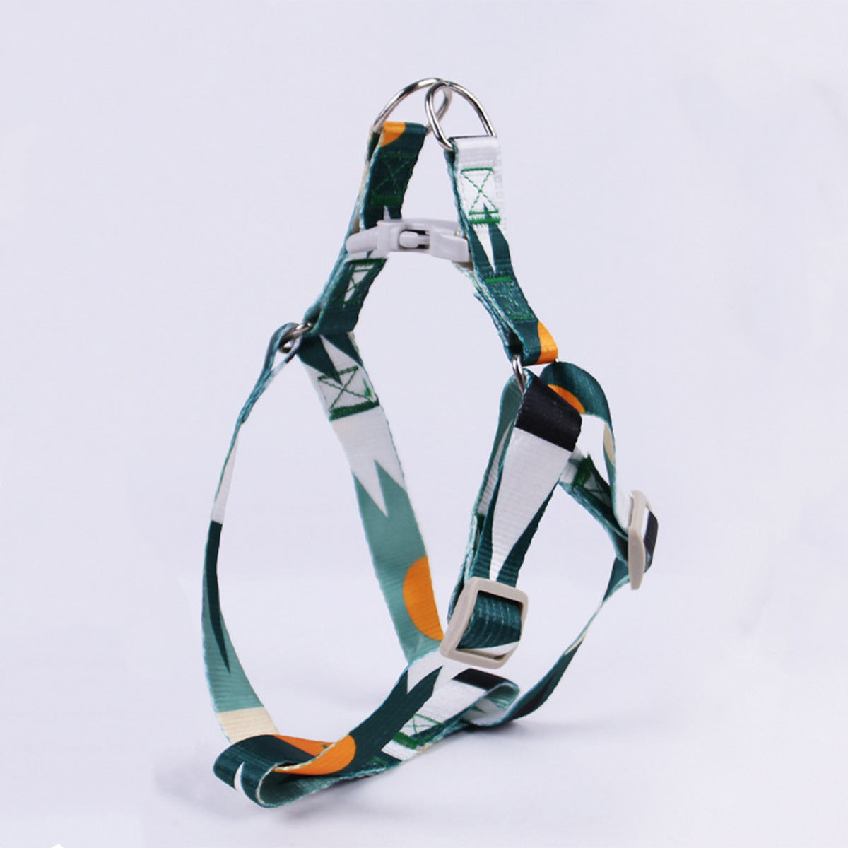 KFX-8315197 Three-Piece Set: Pink/White, Blue/Red, Green/White, Purple/Yellow Dog Leash, Collar, and Harness