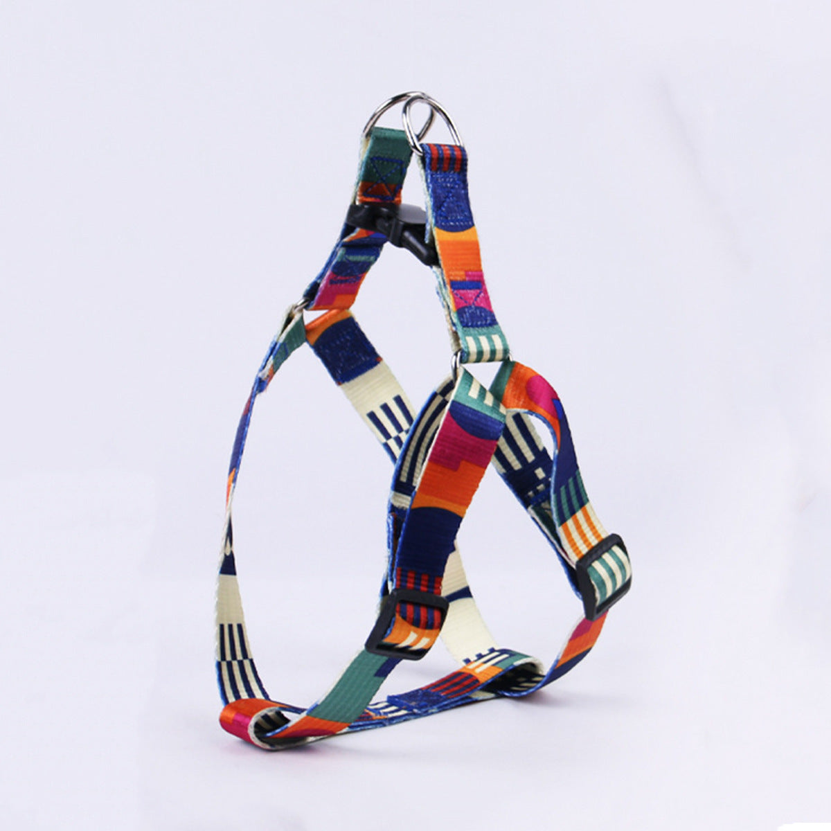 KFX-8315197 Three-Piece Set: Pink/White, Blue/Red, Green/White, Purple/Yellow Dog Leash, Collar, and Harness