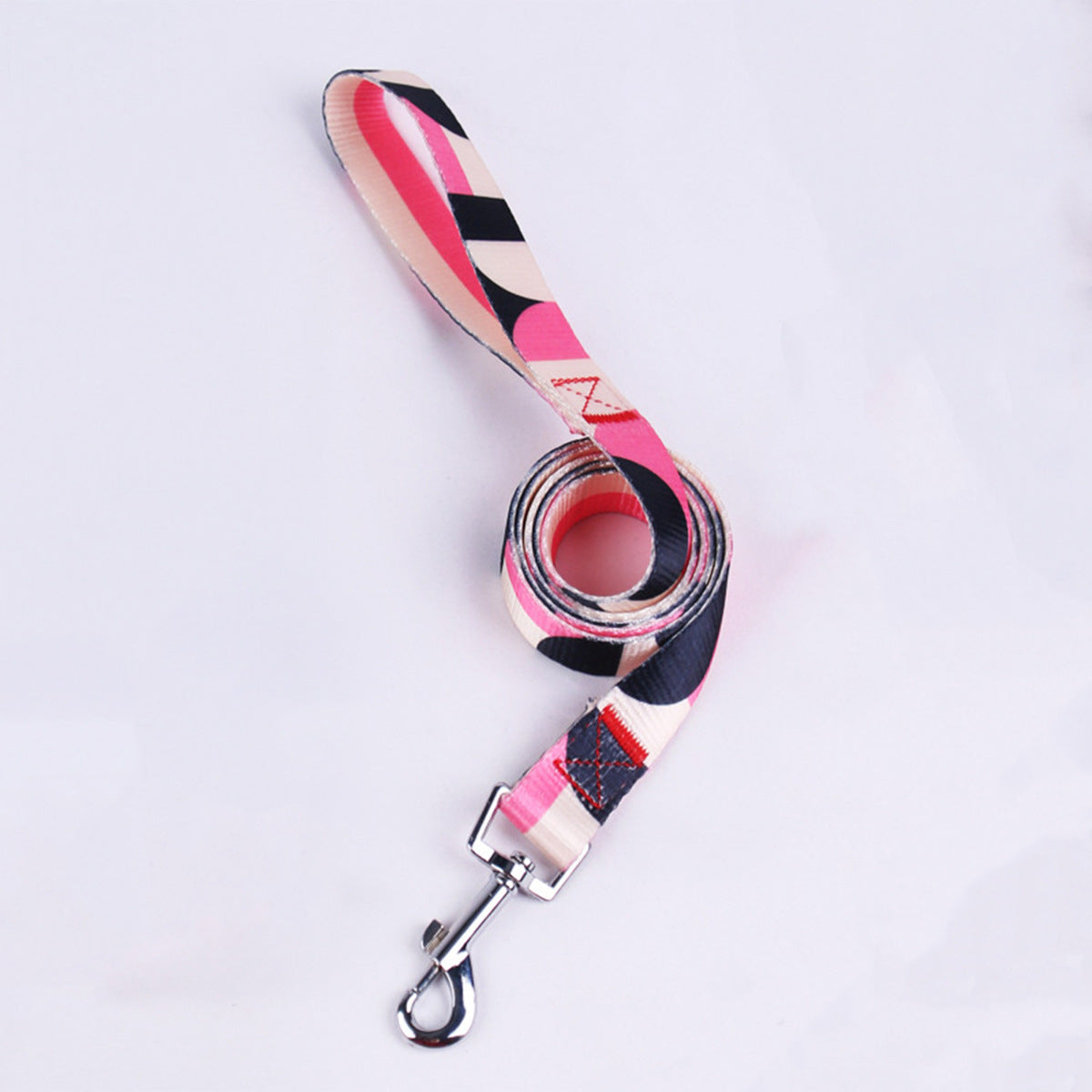 KFX-8315197 Three-Piece Set: Pink/White, Blue/Red, Green/White, Purple/Yellow Dog Leash, Collar, and Harness