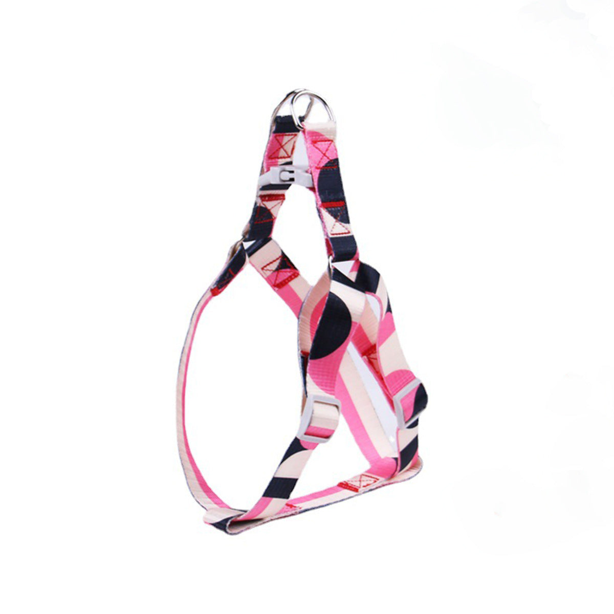KFX-8315197 Three-Piece Set: Pink/White, Blue/Red, Green/White, Purple/Yellow Dog Leash, Collar, and Harness