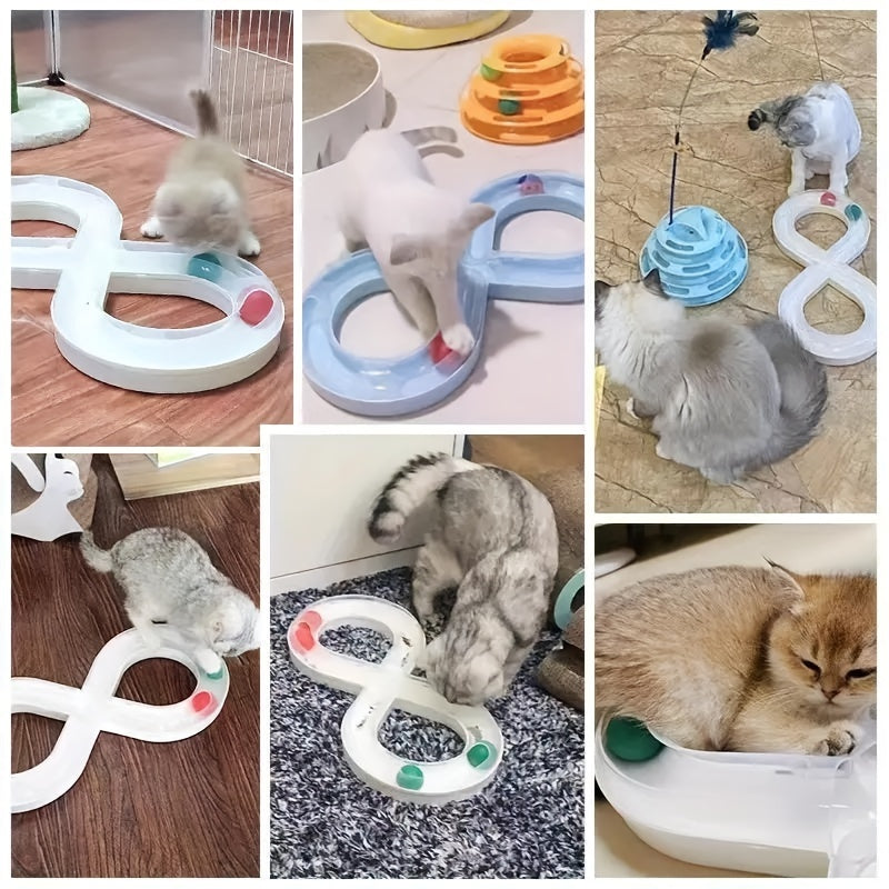 KFX-8315837 Interactive Cat Turntable Track with Teasing Ball for Boredom Relief - Perfect for Kittens and Cats