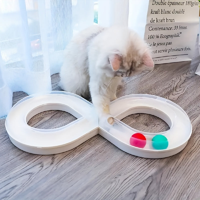 KFX-8315837 Interactive Cat Turntable Track with Teasing Ball for Boredom Relief - Perfect for Kittens and Cats