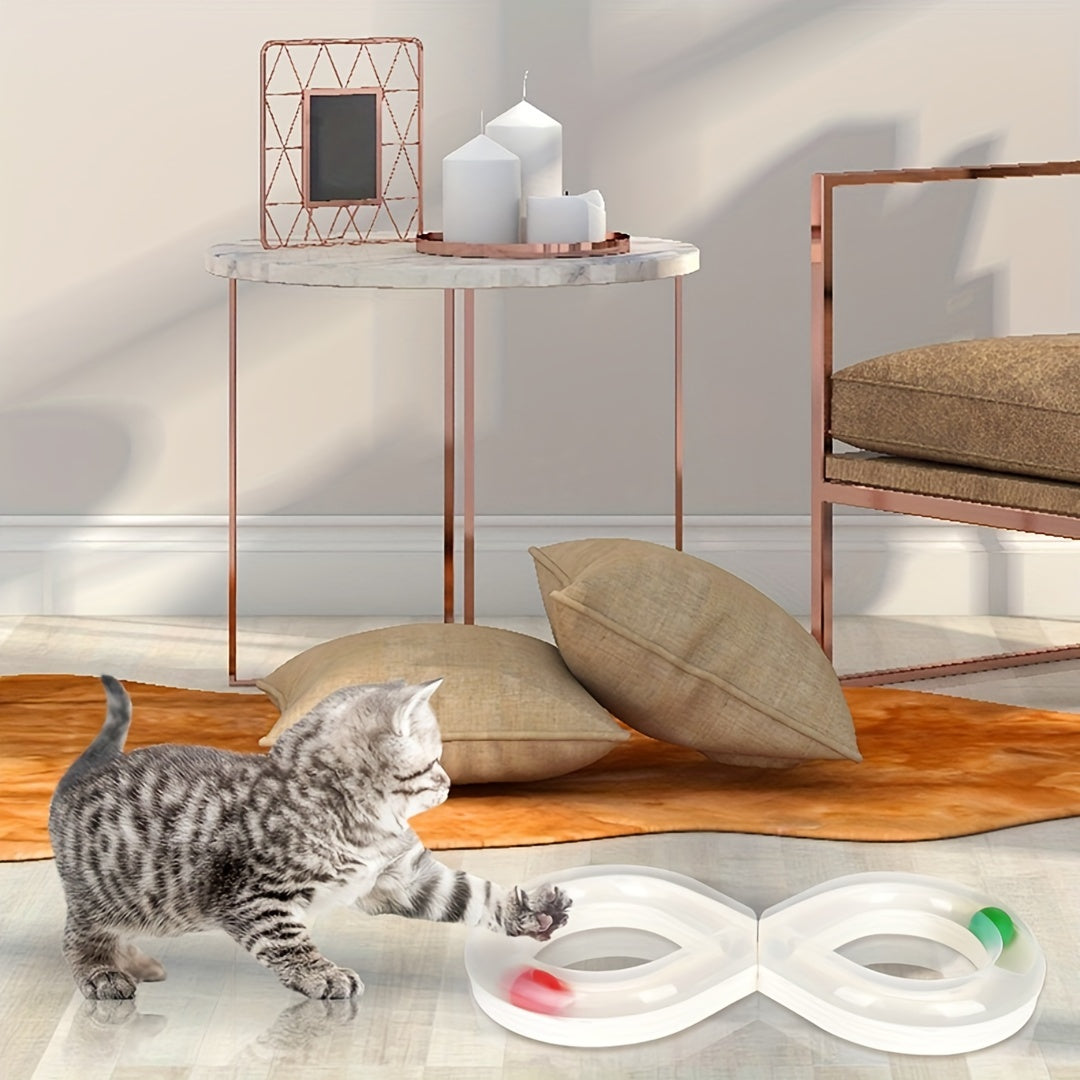 KFX-8315837 Interactive Cat Turntable Track with Teasing Ball for Boredom Relief - Perfect for Kittens and Cats