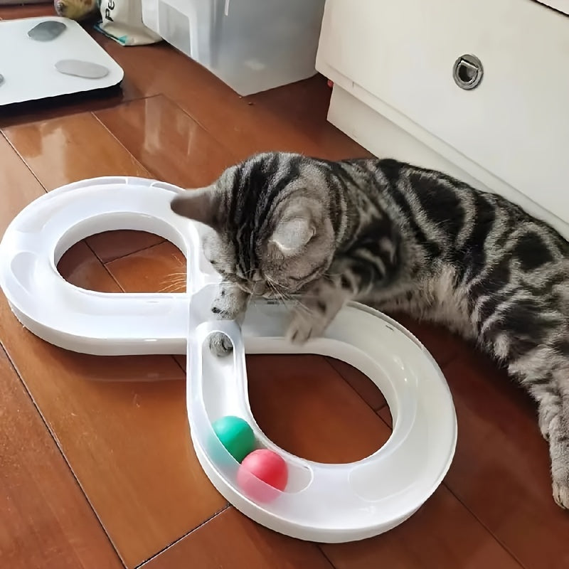 KFX-8315837 Interactive Cat Turntable Track with Teasing Ball for Boredom Relief - Perfect for Kittens and Cats