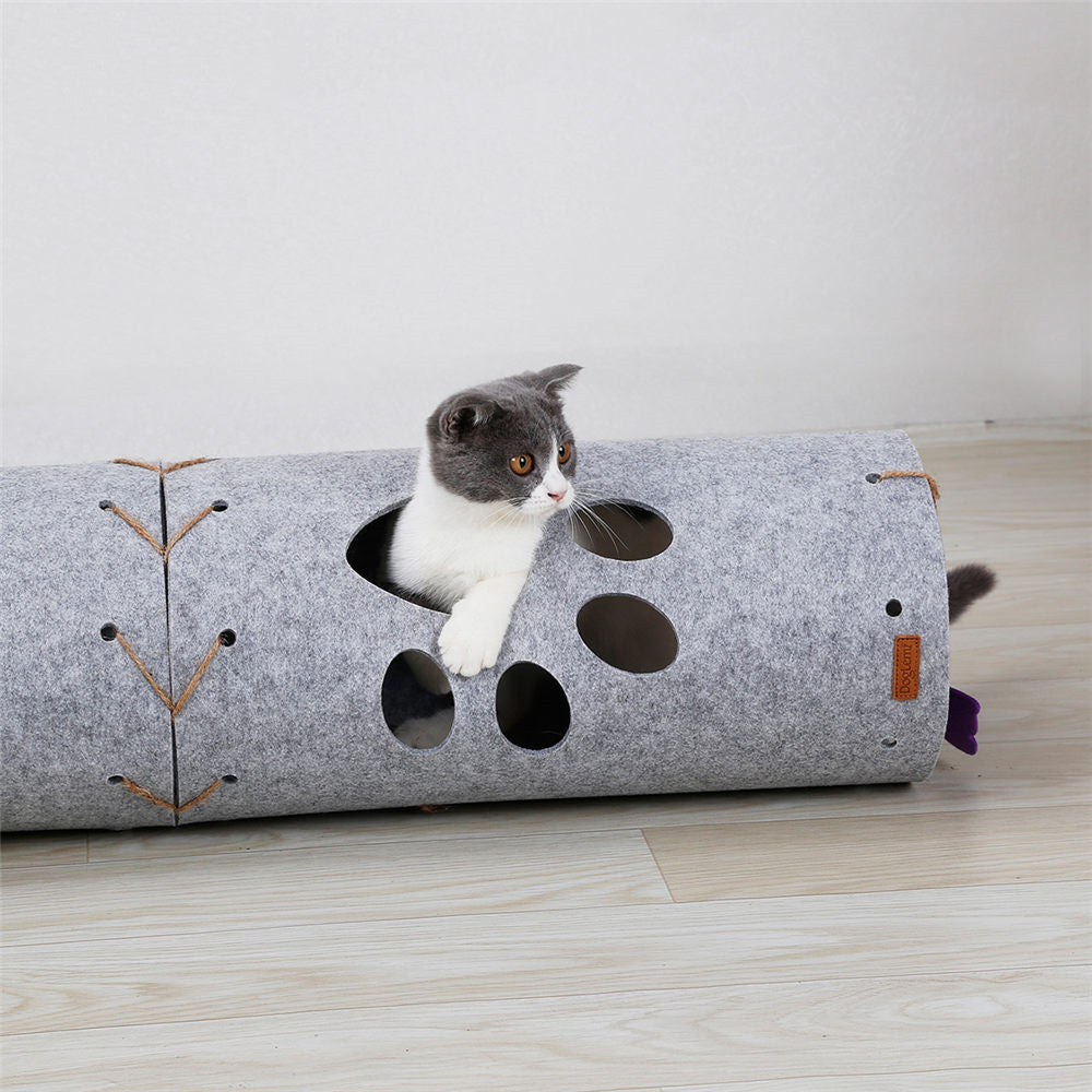 KFX-8317629 Splicable Folding Cat Tunnel - Durable Felt Cloth in Gray and Green, 79x45cm