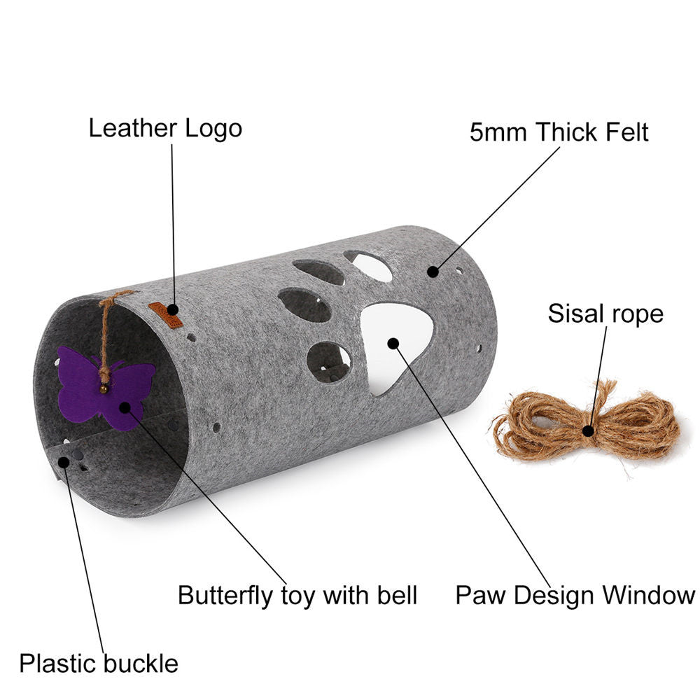 KFX-8317629 Splicable Folding Cat Tunnel - Durable Felt Cloth in Gray and Green, 79x45cm