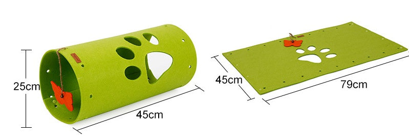 KFX-8317629 Splicable Folding Cat Tunnel - Durable Felt Cloth in Gray and Green, 79x45cm