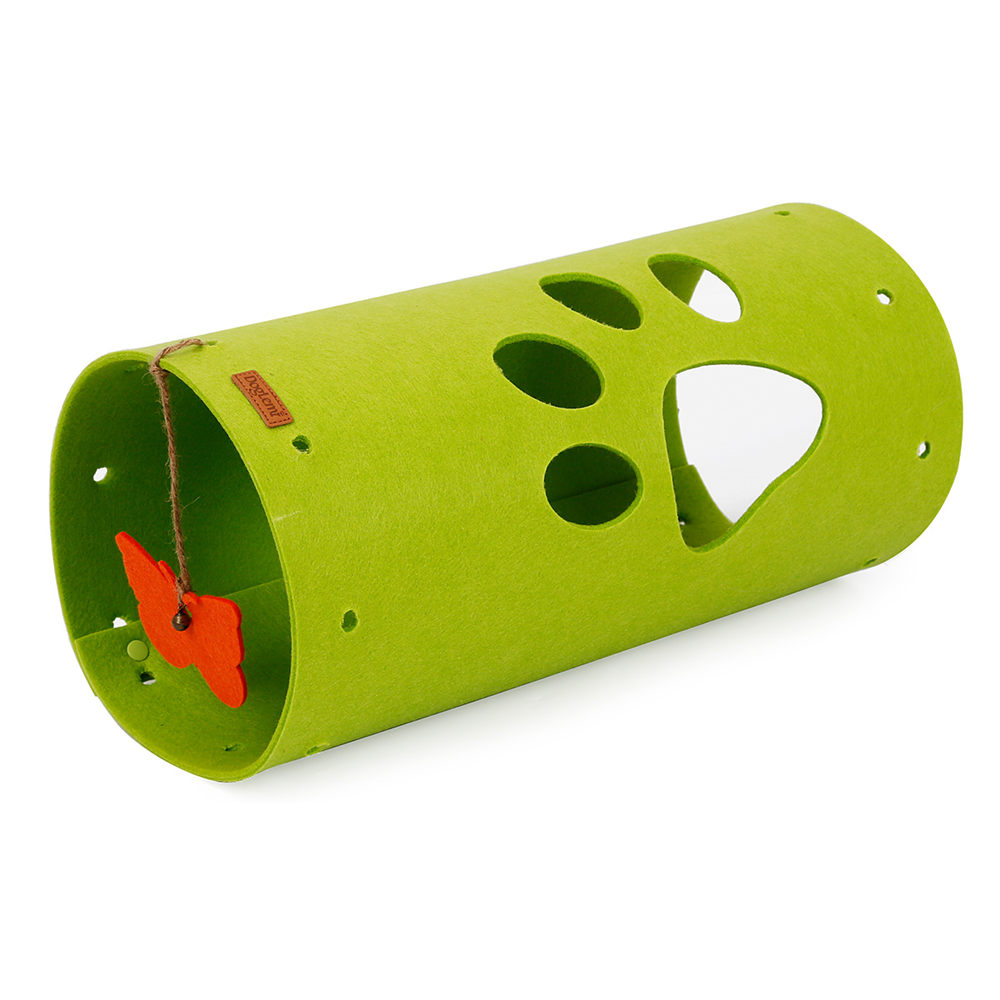 KFX-8317629 Splicable Folding Cat Tunnel - Durable Felt Cloth in Gray and Green, 79x45cm