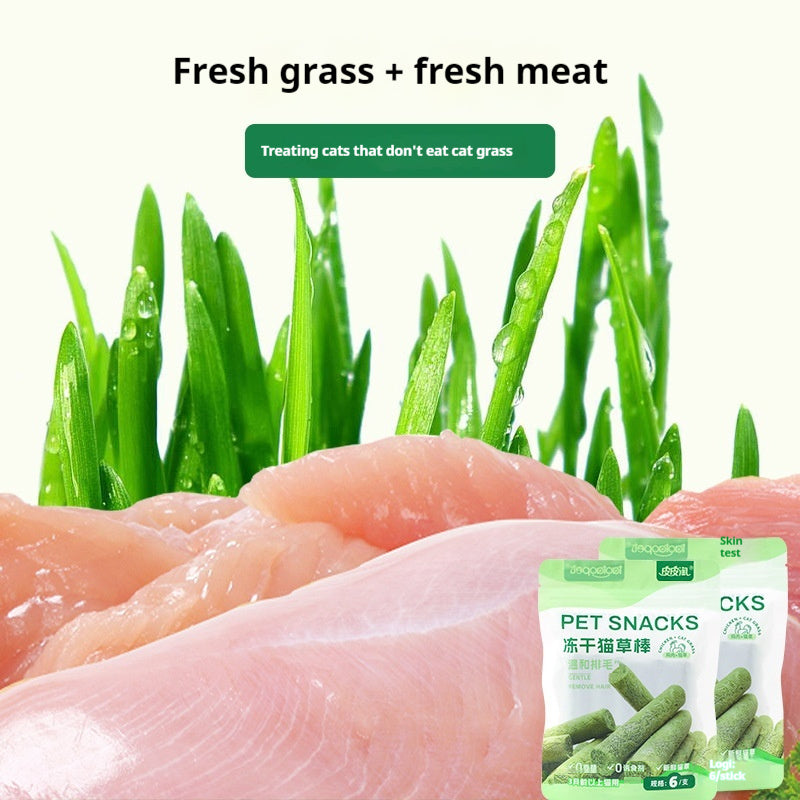 KFX-8318397 Freeze-Dried Cat Grass Stick for Dental Care and Nutrition - 6-Pack Snacks