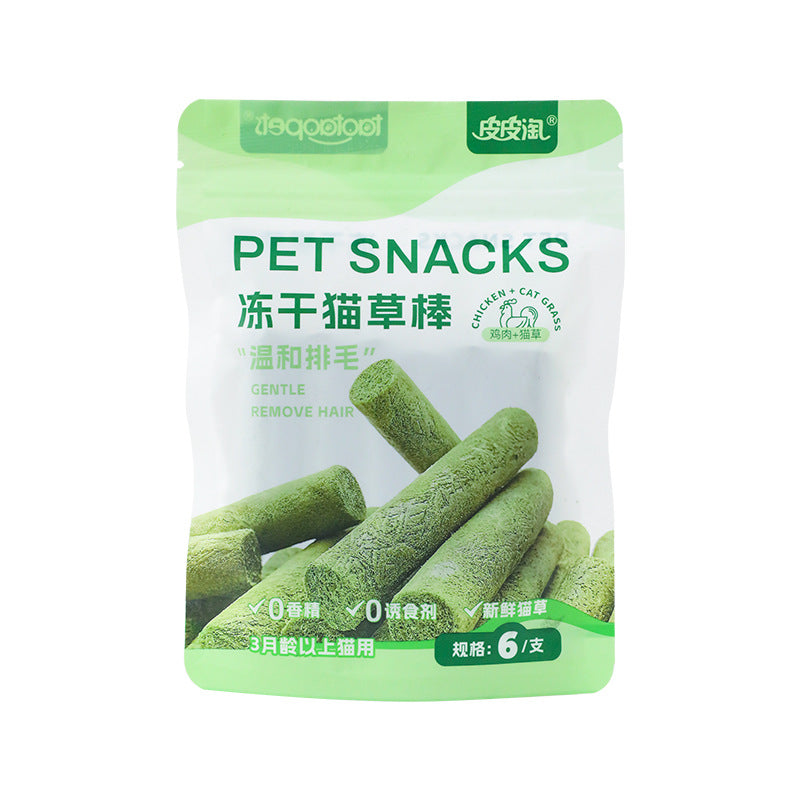 KFX-8318397 Freeze-Dried Cat Grass Stick for Dental Care and Nutrition - 6-Pack Snacks