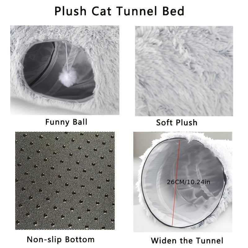 KFX-8319805 Cozy Round Plush Cat Nest Tunnel - Warm, Foldable Pet Kennel for Winter