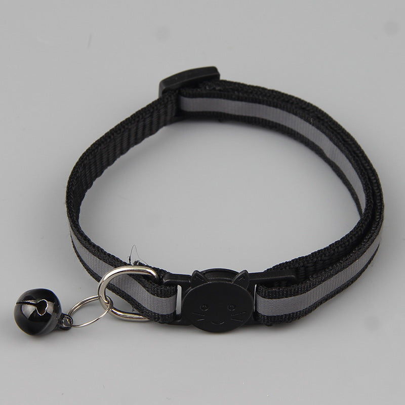 KFX-8320317 Reflective Cat Head Safety Buckle Collar in Monochrome Colors - Universal Fit for All Seasons