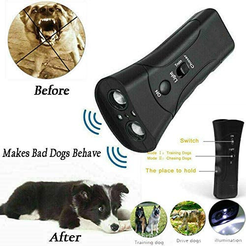 KFX-8321597 Ultrasonic Dog Repeller Trainer - 3 in 1 Anti-Barking Device with Flashlight Function
