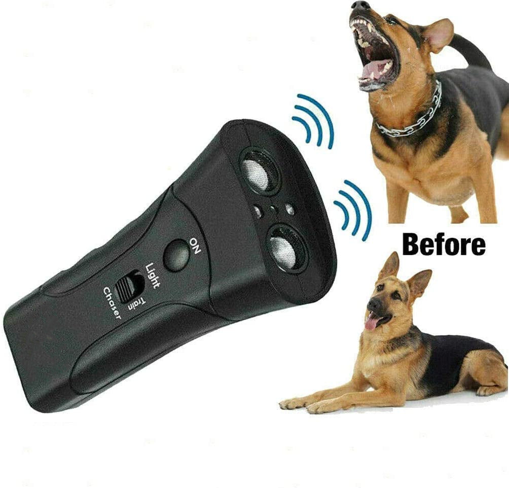 KFX-8321597 Ultrasonic Dog Repeller Trainer - 3 in 1 Anti-Barking Device with Flashlight Function
