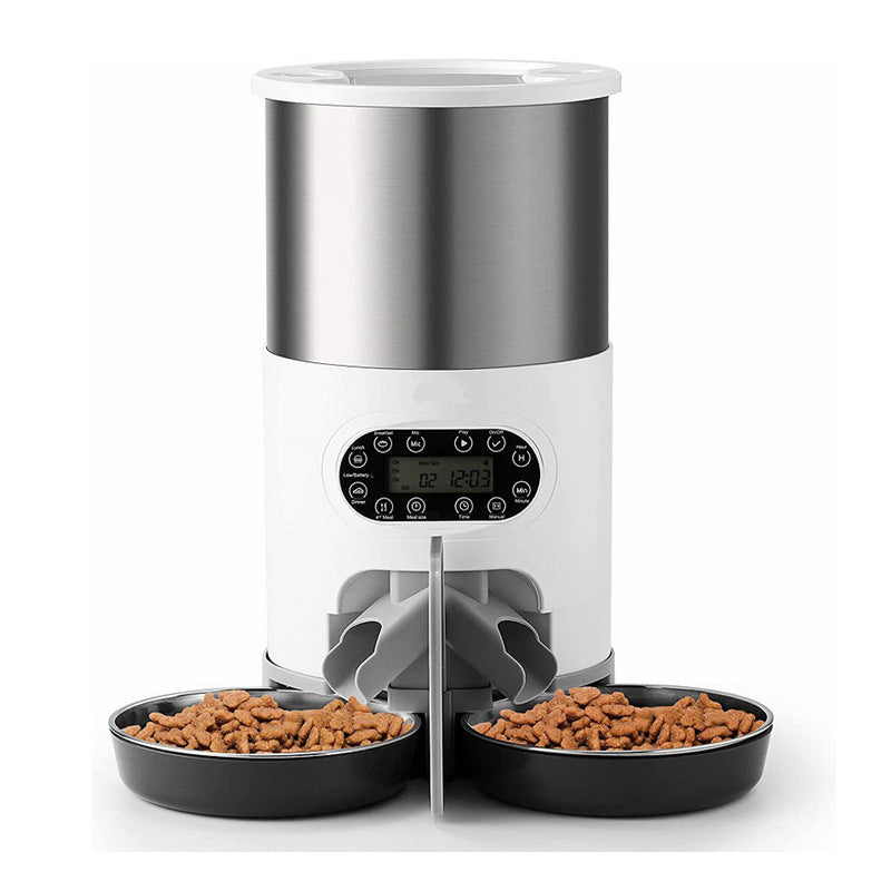 KFX-8322109 Automatic Pet Feeder with Dual Meal Design and Voice Recording 4.5L for Dogs and Cats