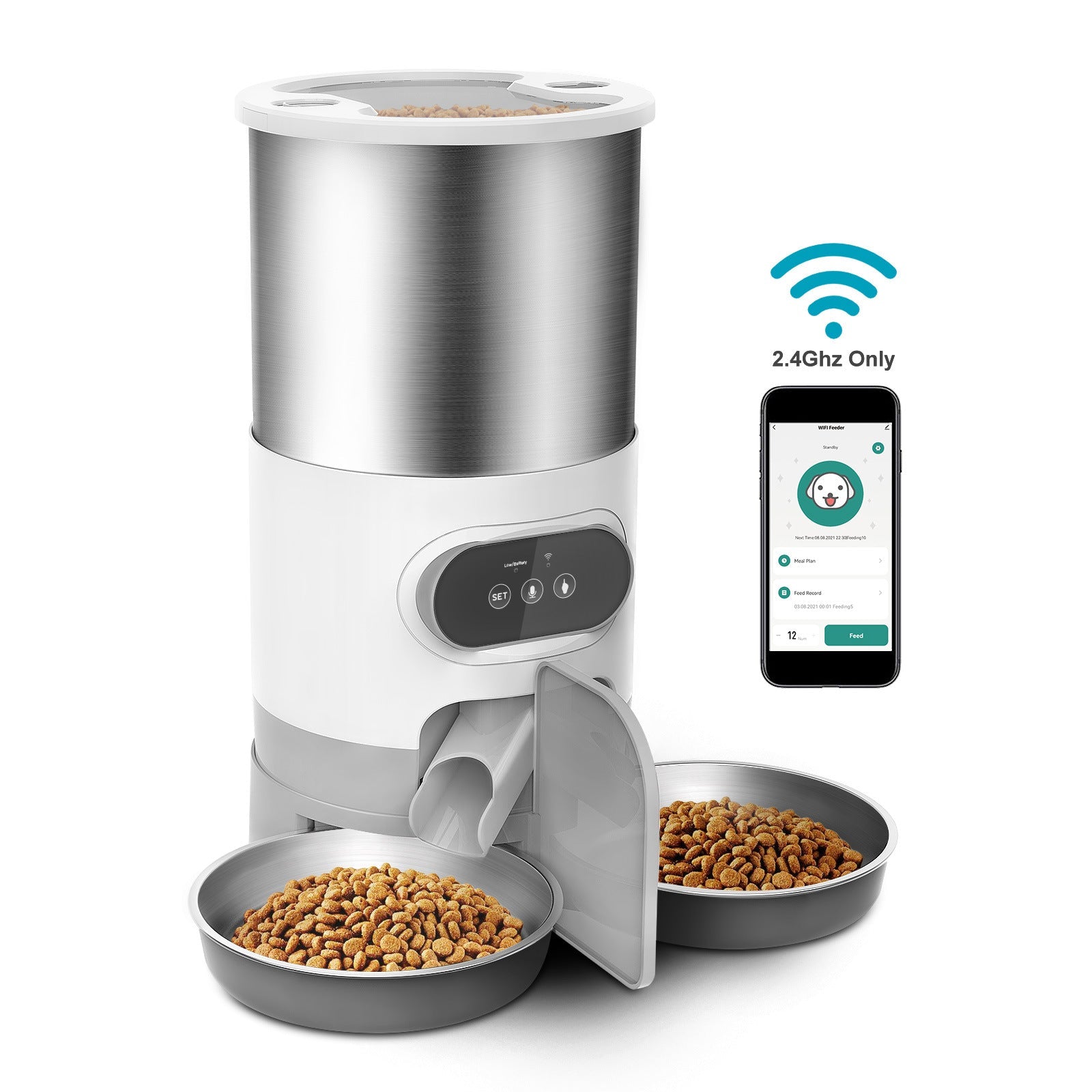 KFX-8322109 Automatic Pet Feeder with Dual Meal Design and Voice Recording 4.5L for Dogs and Cats