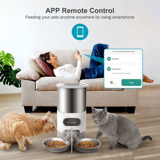 KFX-8322109 Automatic Pet Feeder with Dual Meal Design and Voice Recording 4.5L for Dogs and Cats