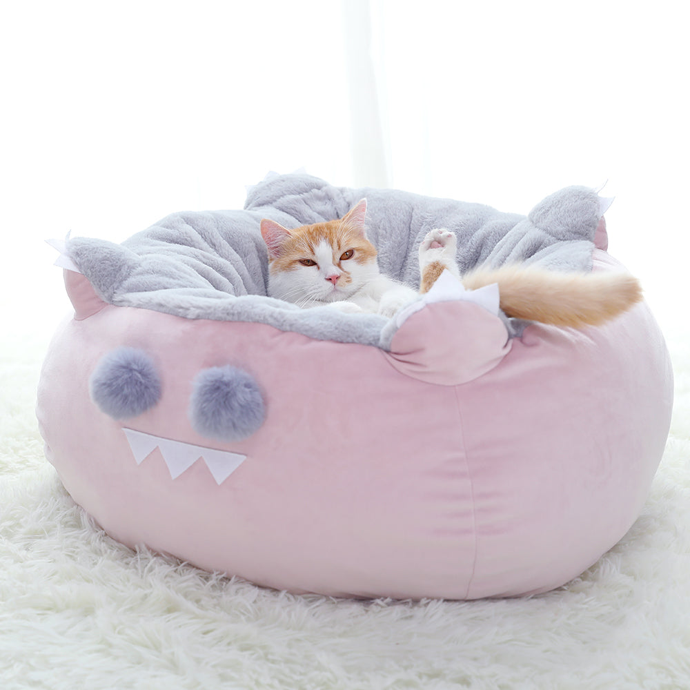KFX-8322365 Cozy Washable Round Fiber Pet Cushion for Cats, Non-Slip, 46x46x24cm