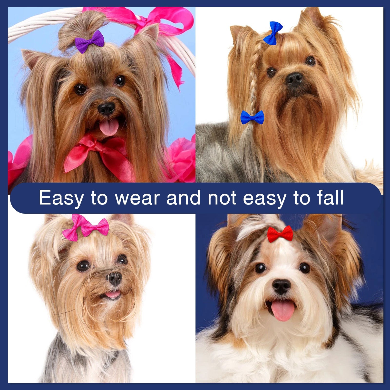 KFX-8323133 Solid Color Pet Hair Bows - 50pcs Cute Macaron Rubber Band Headgear for Pets