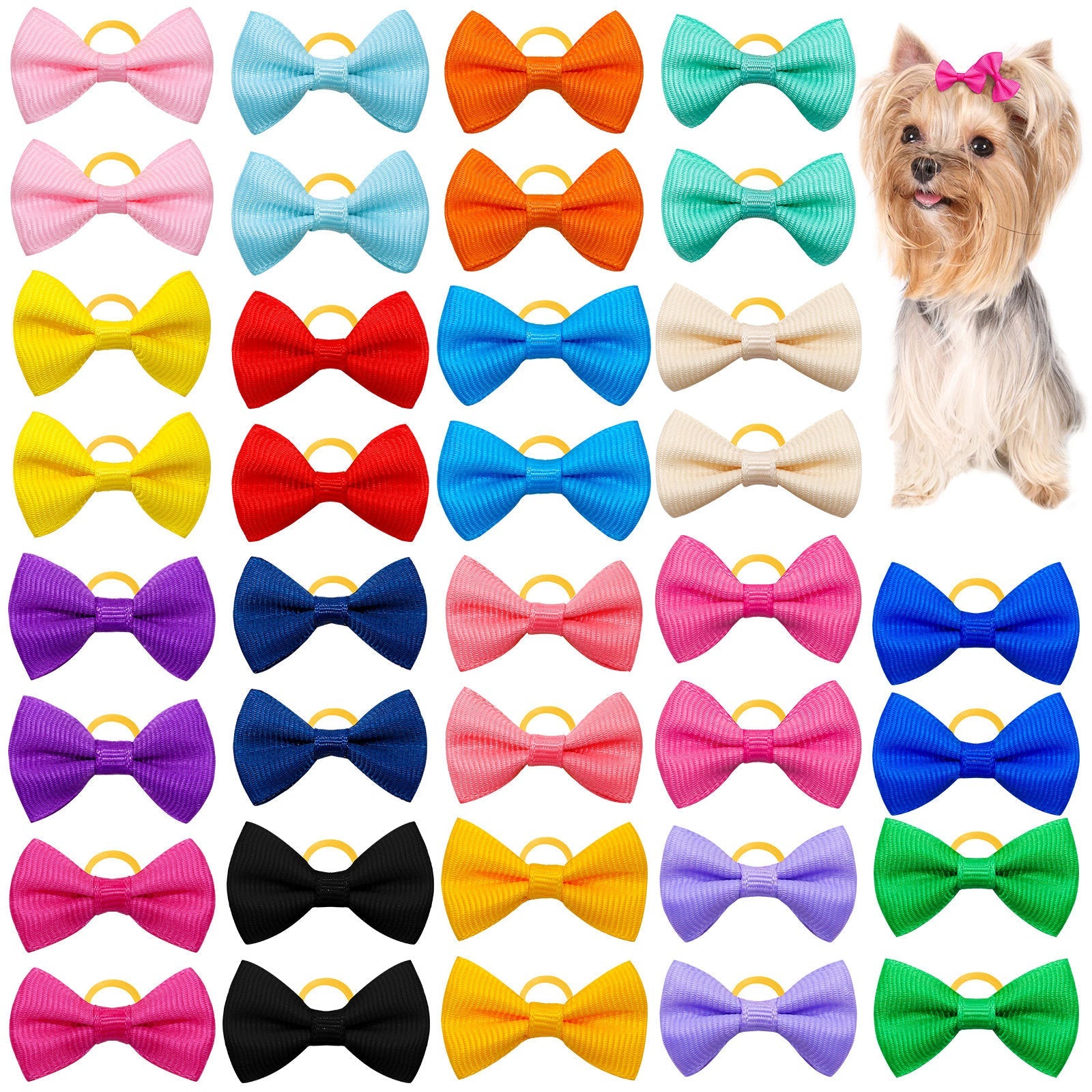 KFX-8323133 Solid Color Pet Hair Bows - 50pcs Cute Macaron Rubber Band Headgear for Pets