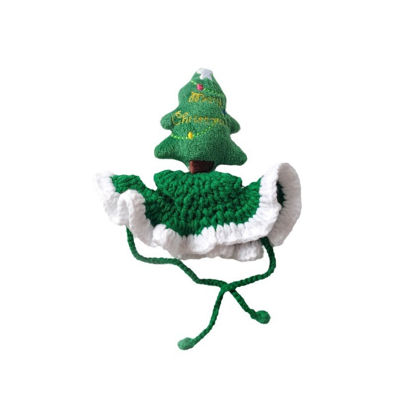 KFX-8327357 Hand-Crocheted Christmas Tree Hat for Cats and Dogs - Monochrome Design, Free Size