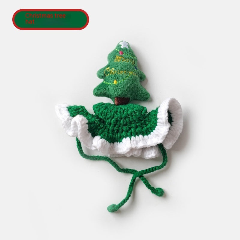 KFX-8327357 Hand-Crocheted Christmas Tree Hat for Cats and Dogs - Monochrome Design, Free Size