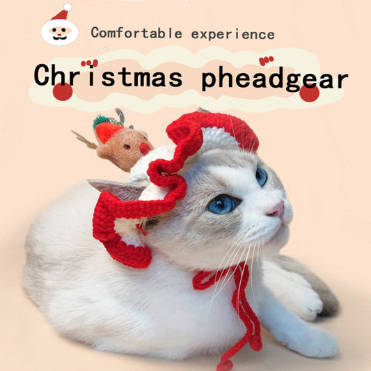 KFX-8327357 Hand-Crocheted Christmas Tree Hat for Cats and Dogs - Monochrome Design, Free Size