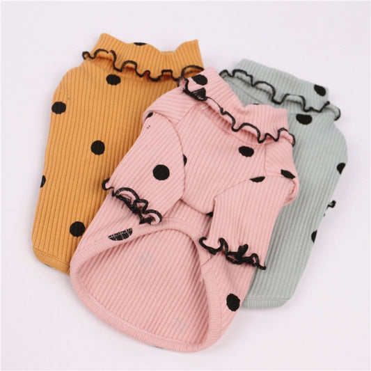 KFX-8328253 Polka Dot Cotton Turtleneck Dog Shirt in Yellow, Pink, Green - Sizes 3XS to 3XL
