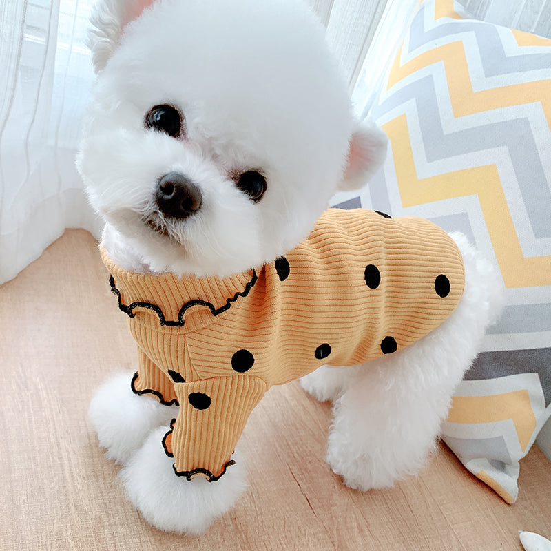 KFX-8328253 Polka Dot Cotton Turtleneck Dog Shirt in Yellow, Pink, Green - Sizes 3XS to 3XL
