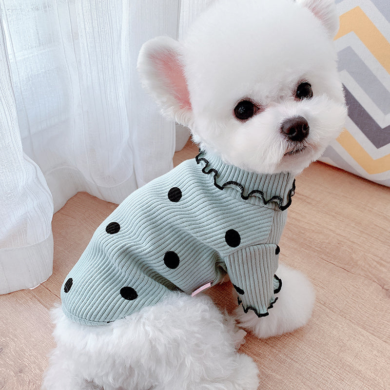 KFX-8328253 Polka Dot Cotton Turtleneck Dog Shirt in Yellow, Pink, Green - Sizes 3XS to 3XL